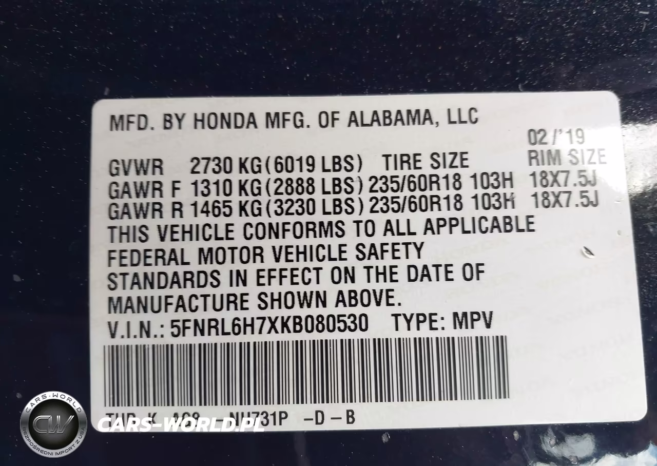2019 Honda Odyssey Ex-L VIN:5FNRL6H7XKB080530 - 9
