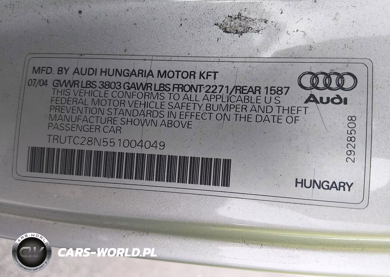2005 Audi Tt 1.8L VIN:TRUTC28N551004049 - 9