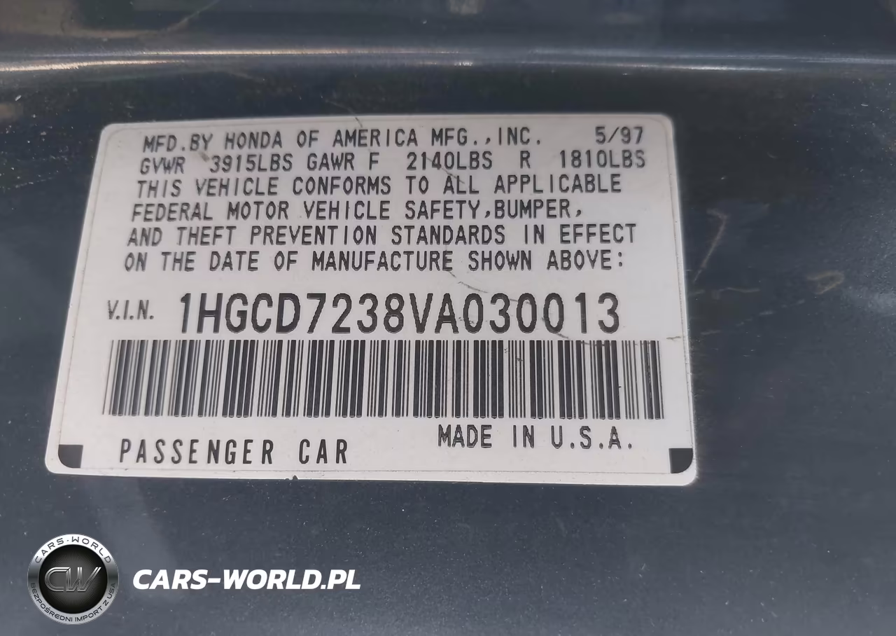 1997 Honda Accord Lx VIN:1HGCD7238VA030013 - 9