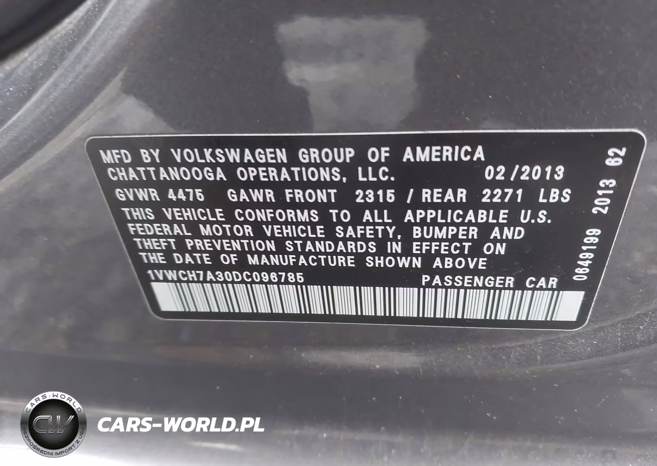 2013 Volkswagen Passat 2.5L Sel VIN:1VWCH7A30DC096785 - 9