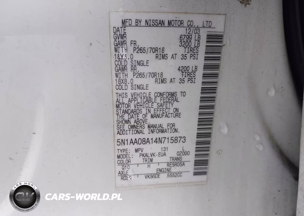 2004 Nissan Pathfinder Armada Le VIN:5N1AA08A14N715873 - 9