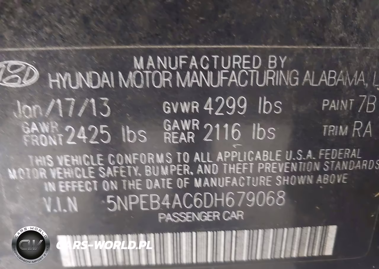 2013 Hyundai Sonata Gls VIN:5NPEB4AC6DH679068 - 9