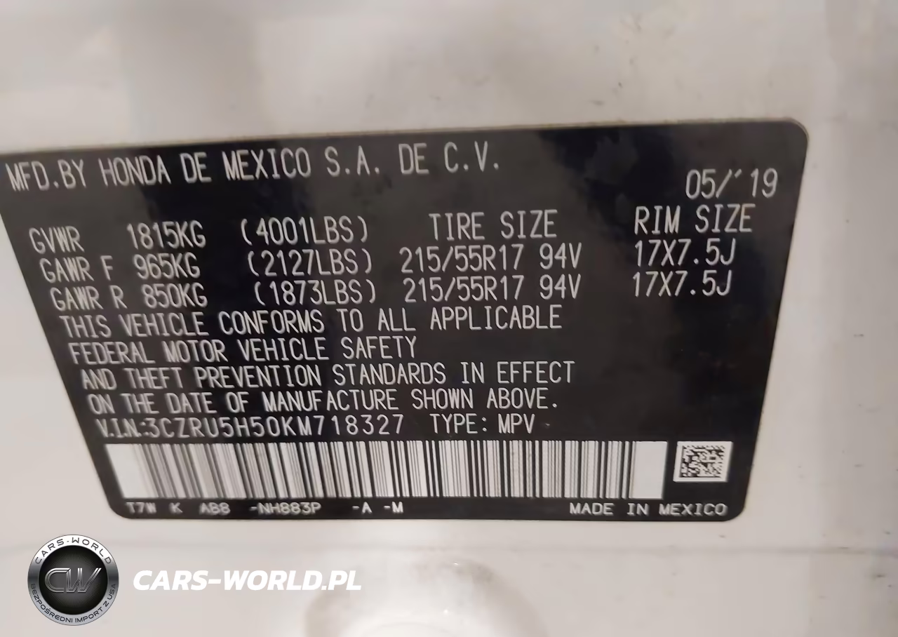 2019 Honda Hr-V Ex VIN:3CZRU5H50KM718327 - 9