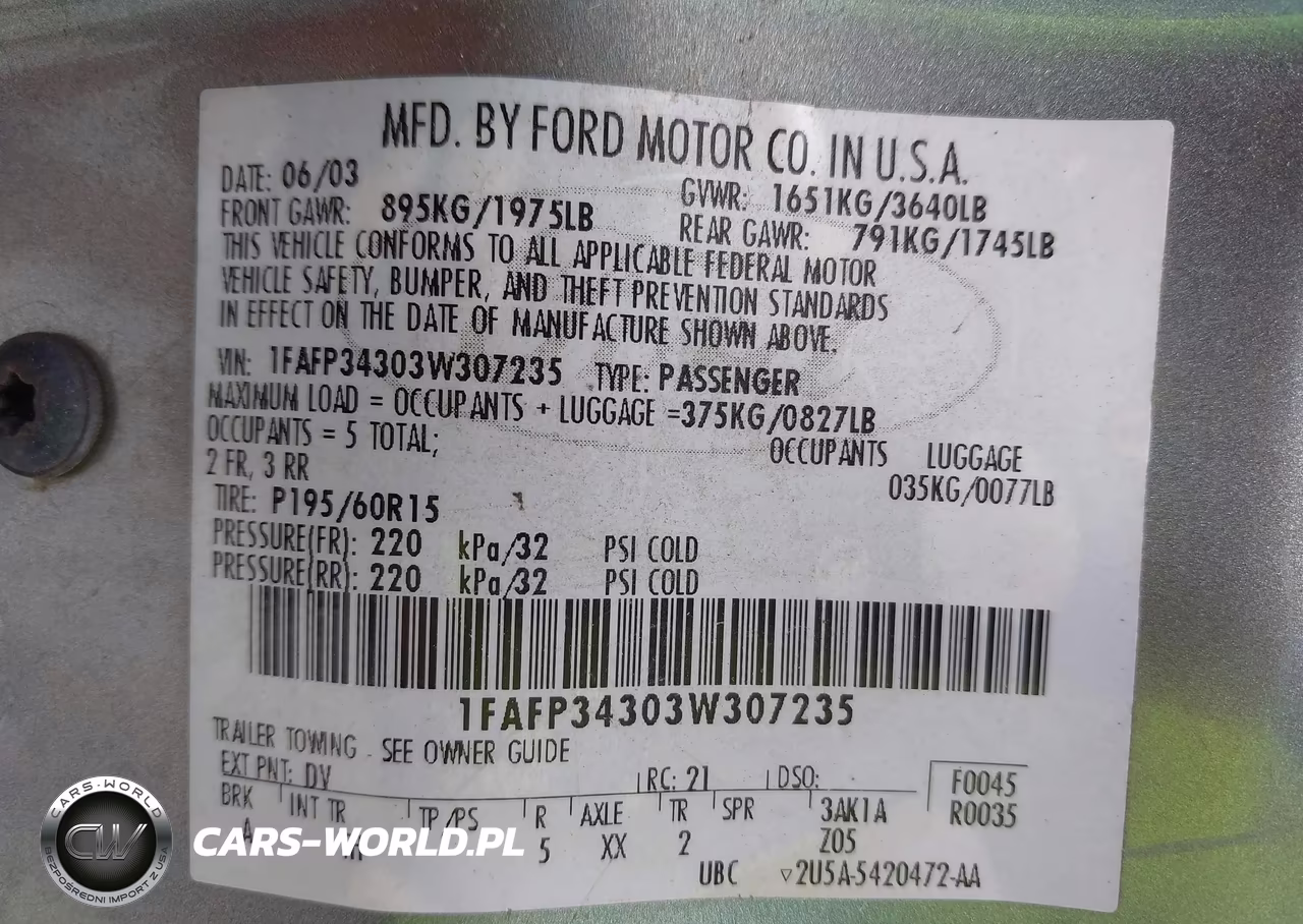 2003 Ford Focus Se VIN:1FAFP34303W307235 - 9