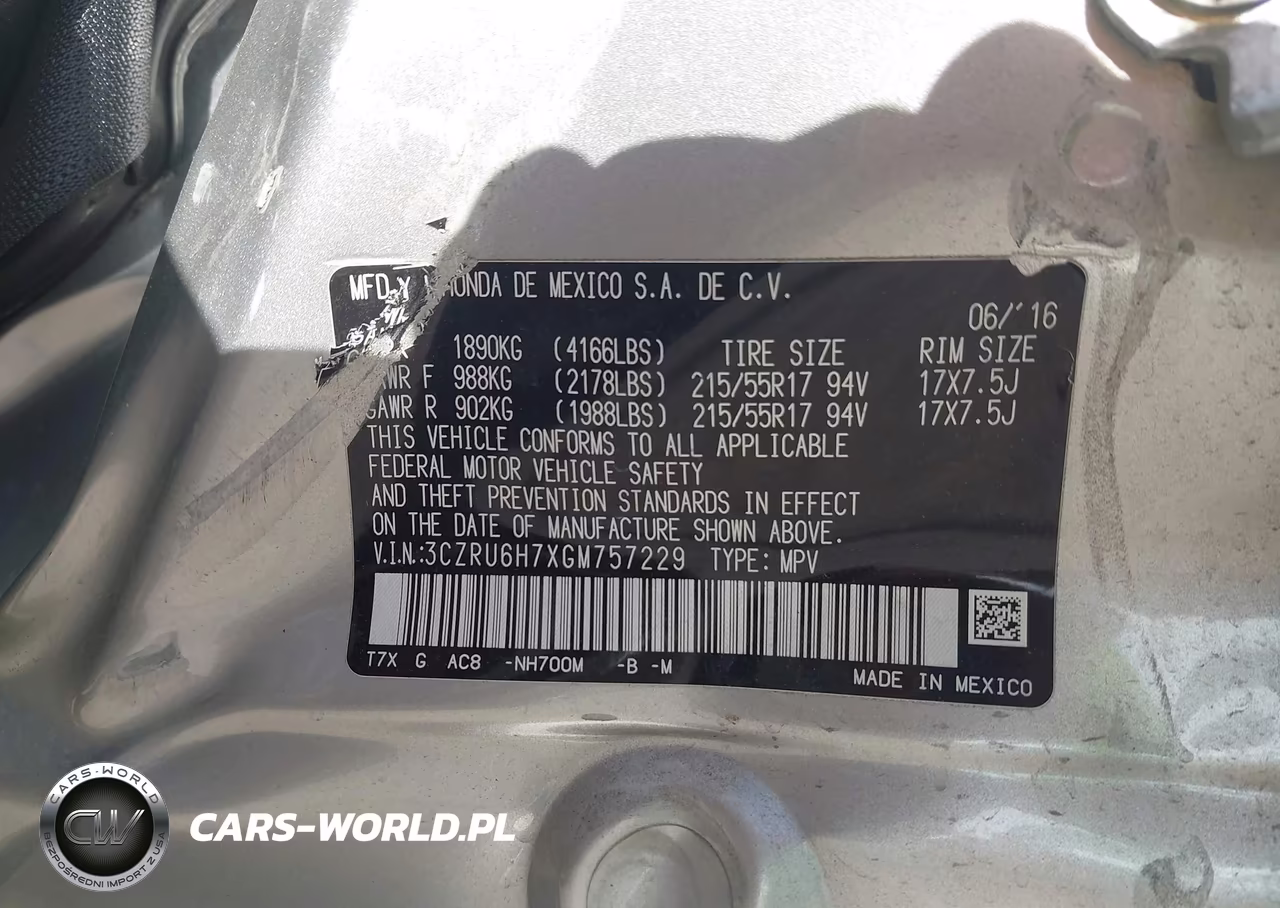 2016 Honda Hr-V Ex-L VIN:3CZRU6H7XGM757229 - 9