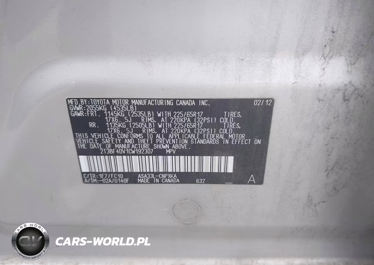 2012 Toyota Rav4 VIN:2T3BF4DV1CW192307 - 9