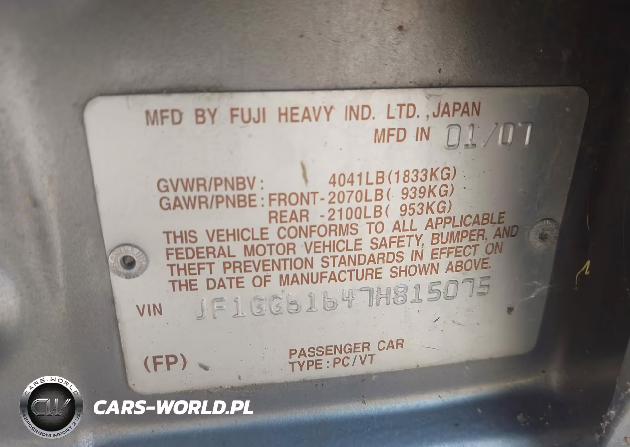 2007 Subaru Impreza 2.5I VIN:JF1GG61647H815075 - 9