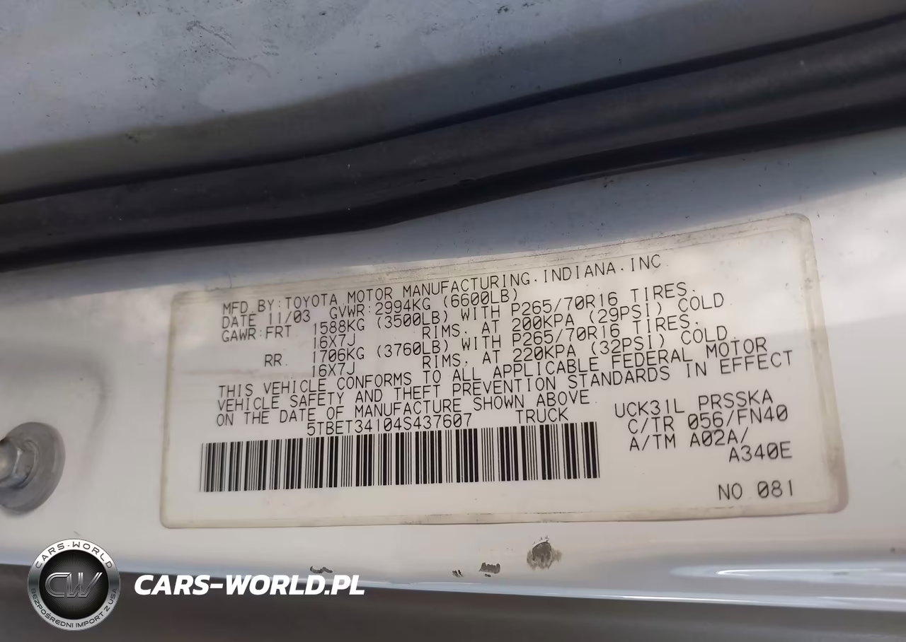 2004 Toyota Tundra Sr5 V8 VIN:5TBET34104S437607 - 9