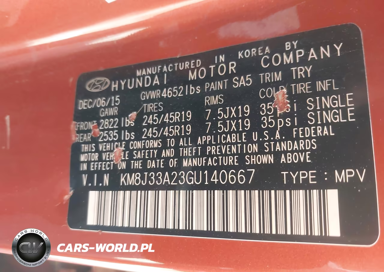 2016 Hyundai Tucson Sport VIN:KM8J33A23GU140667 - 9