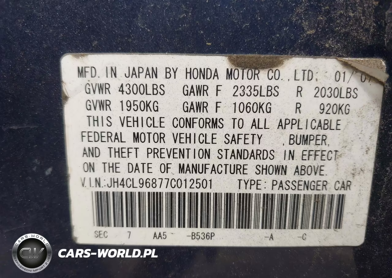 2007 Acura Tsx VIN:JH4CL96877C012501 - 9