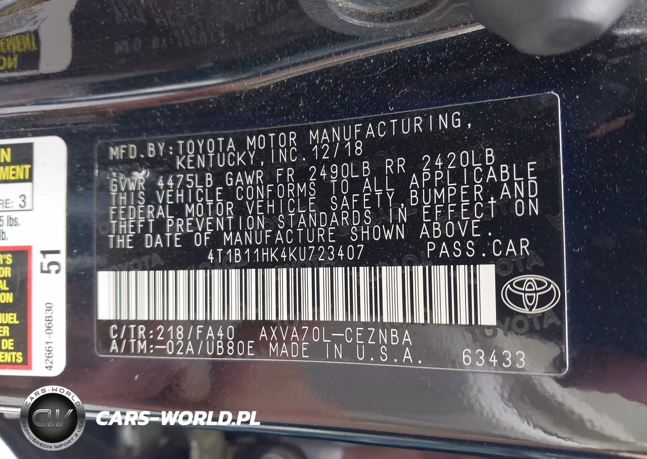 2019 Toyota Camry Le VIN:4T1B11HK4KU723407 - 9