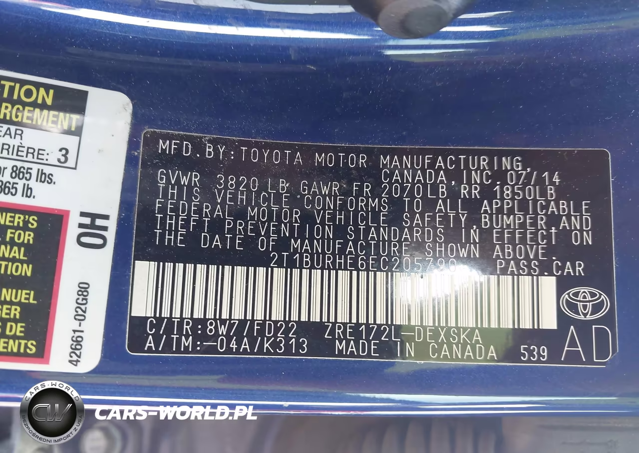 2014 Toyota Corolla S Plus VIN:2T1BURHE6EC205790 - 9
