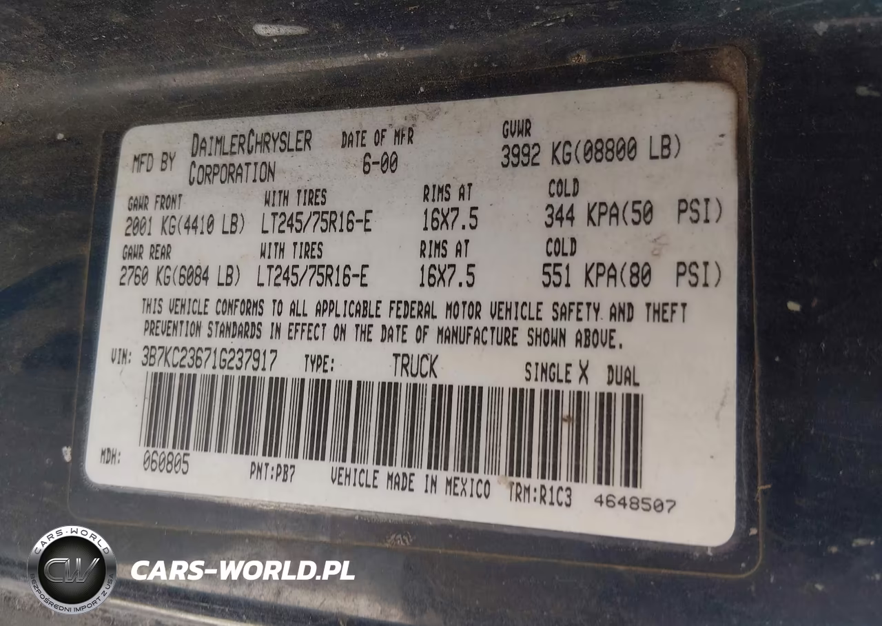 2001 Dodge Ram 2500 St VIN:3B7KC23671G237917 - 9