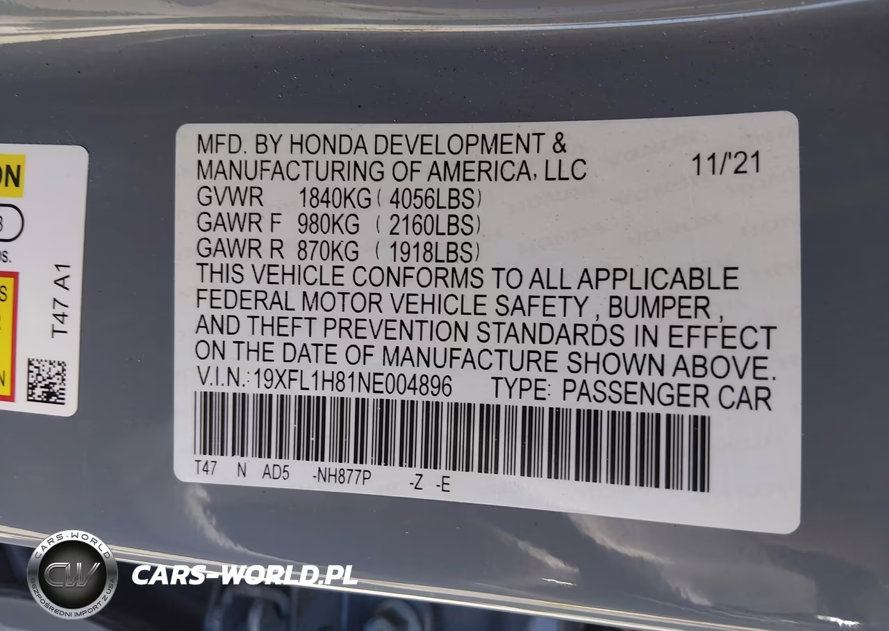 2022 Honda Civic Sport Touring VIN:19XFL1H81NE004896 - 9