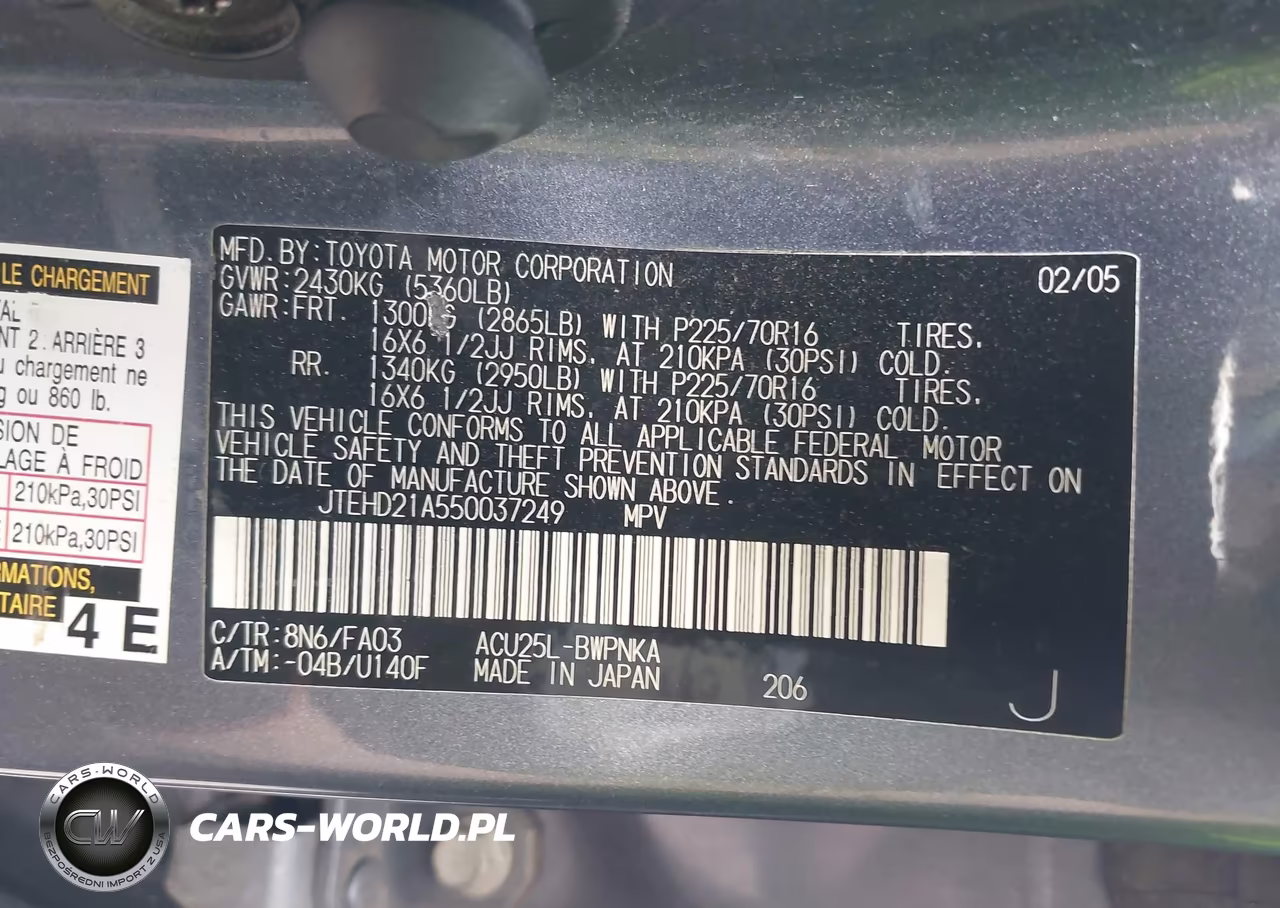 2005 Toyota Highlander VIN:JTEHD21A550037249 - 9