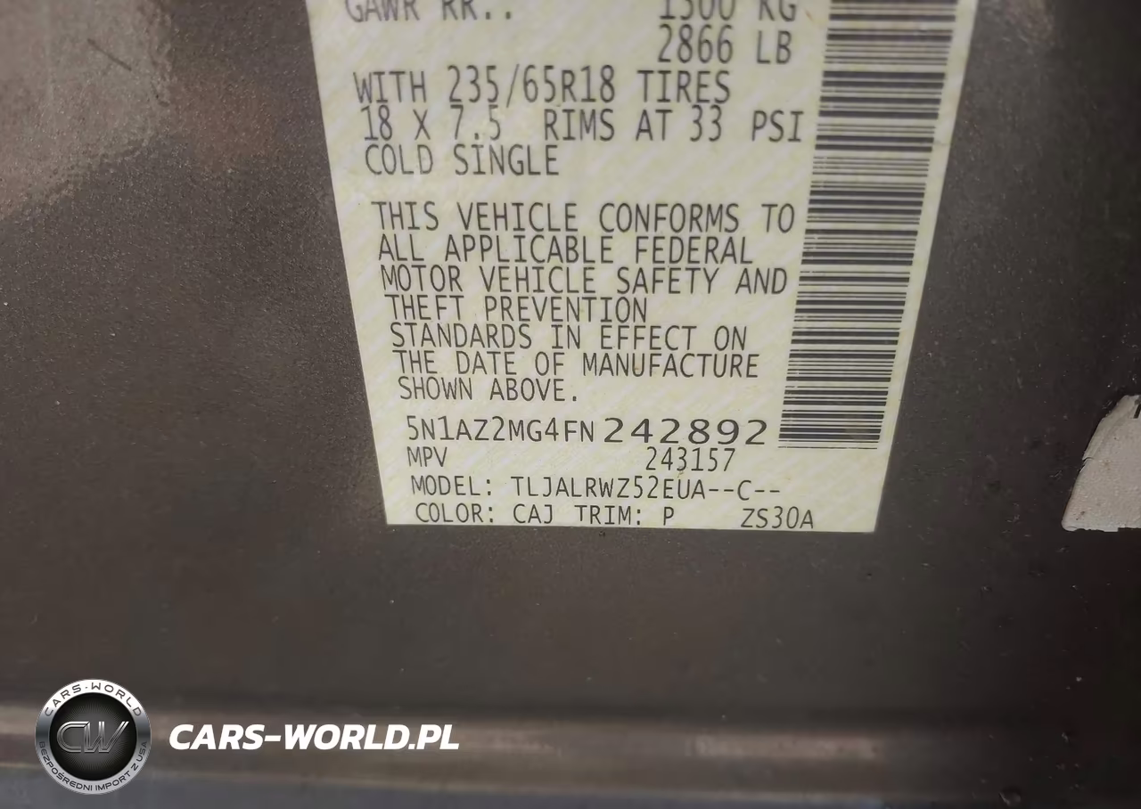 2015 Nissan Murano Sl VIN:5N1AZ2MG4FN242892 - 9