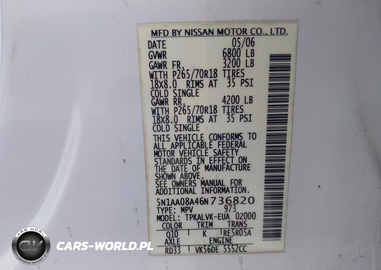 2006 Nissan Armada Le VIN:5N1AA08A46N736820 - 9