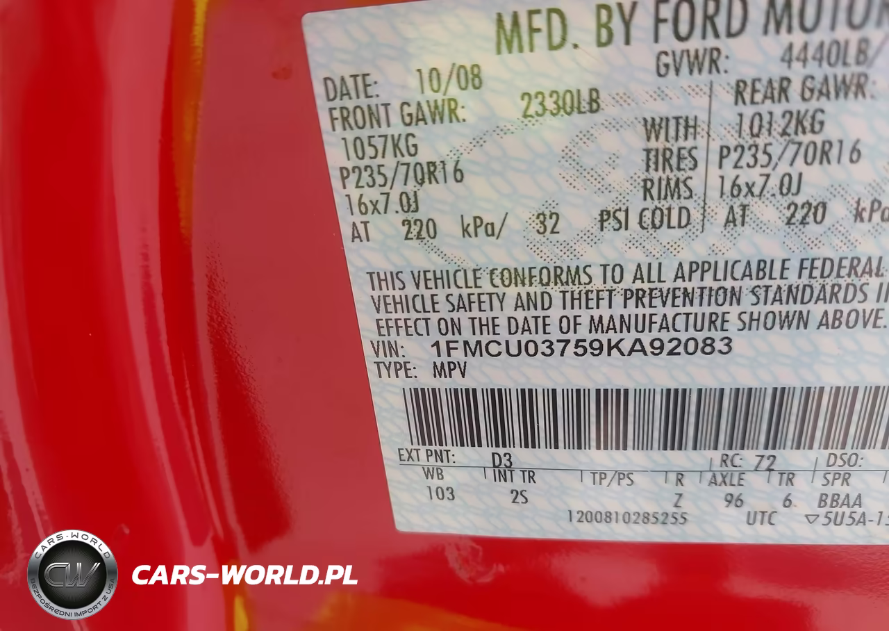 2009 Ford Escape Xlt VIN:1FMCU03759KA92083 - 9