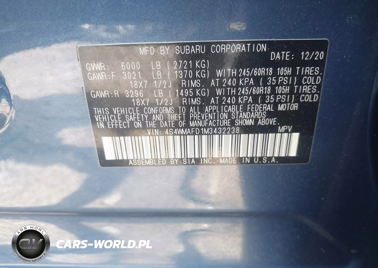 2021 Subaru Ascent Premium VIN:4S4WMAFD1M3432238 - 9