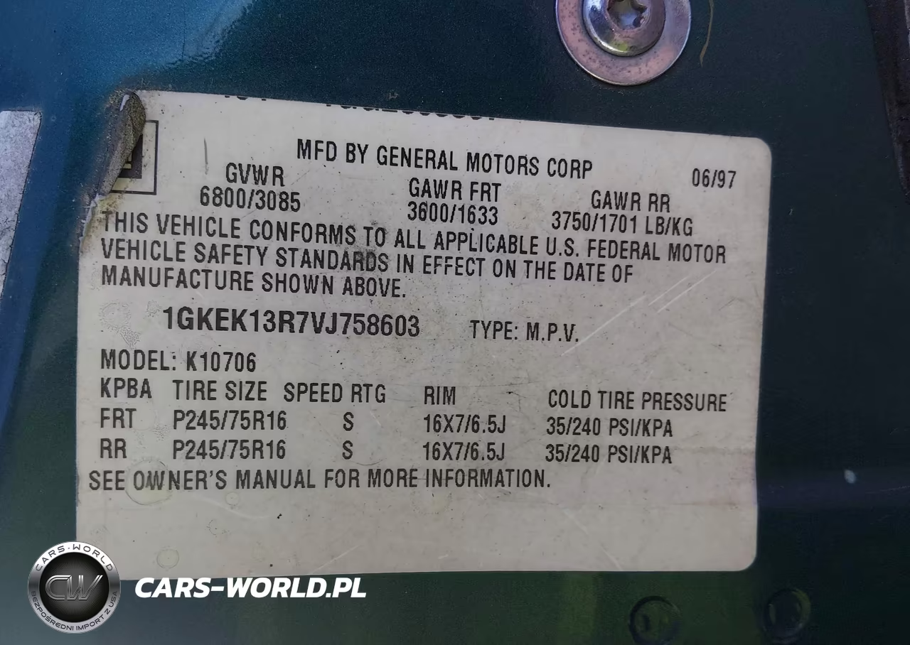 1997 GMC Yukon Slt Cmi VIN:1GKEK13R7VJ758603 - 9