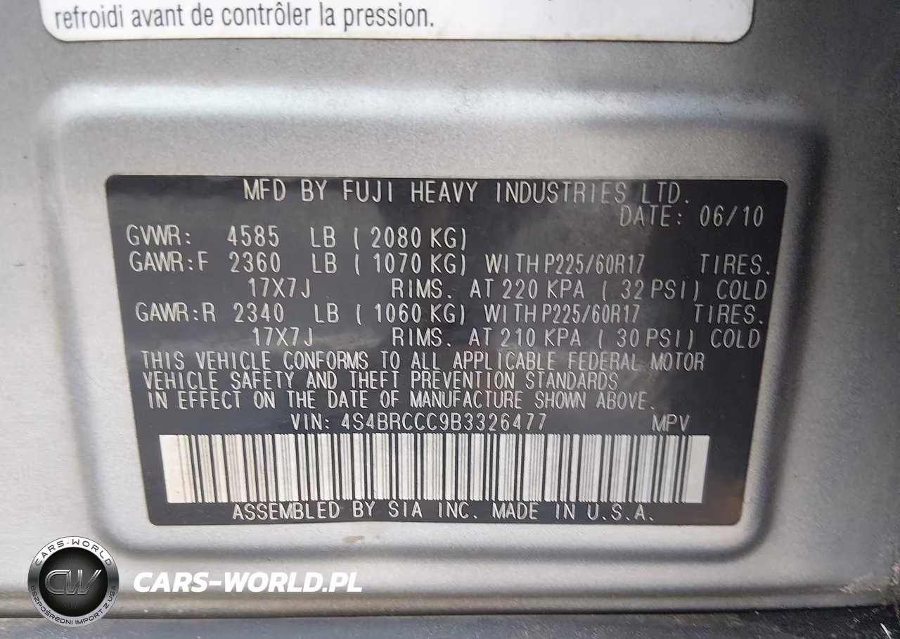2011 Subaru Outback 2.5I Premium VIN:4S4BRCCC9B3326477 - 9