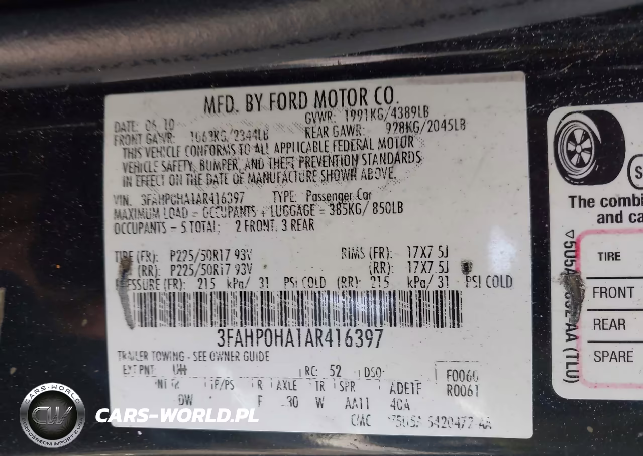 2010 Ford Fusion Se VIN:3FAHP0HA1AR416397 - 9
