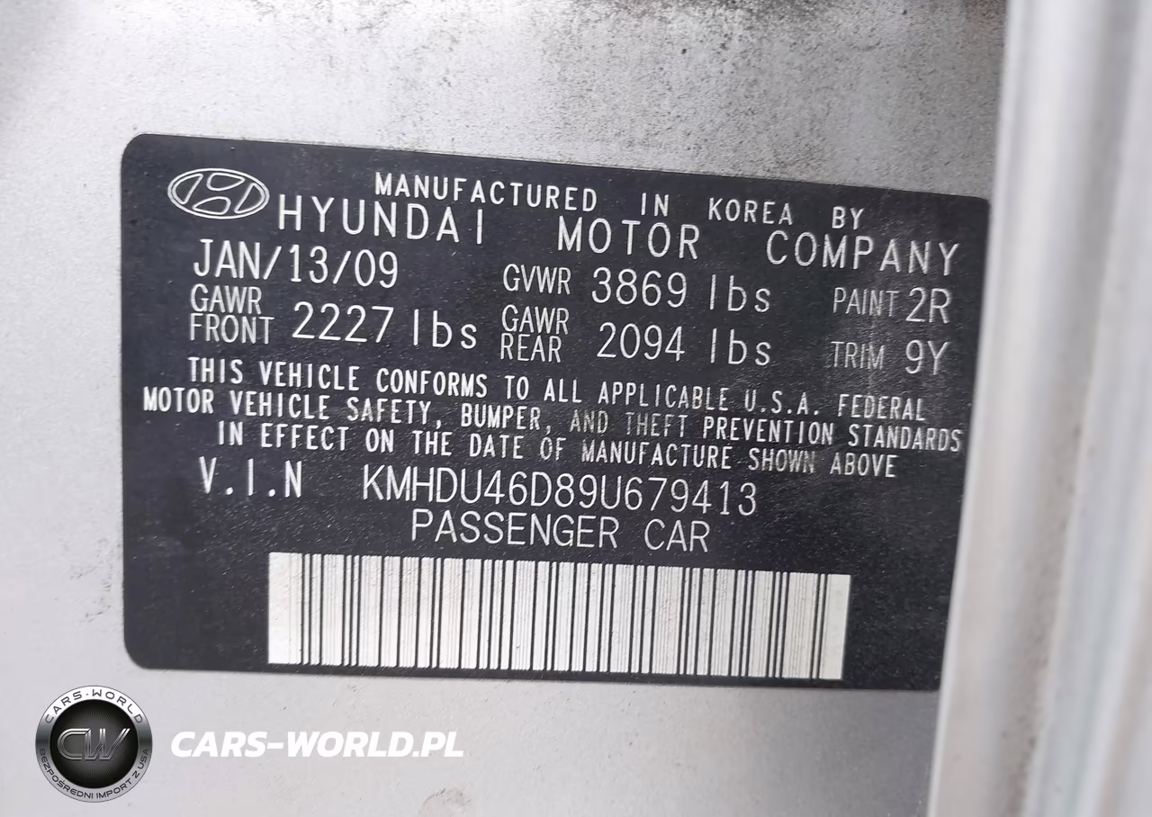 2009 Hyundai Elantra Gls VIN:KMHDU46D89U679413 - 9