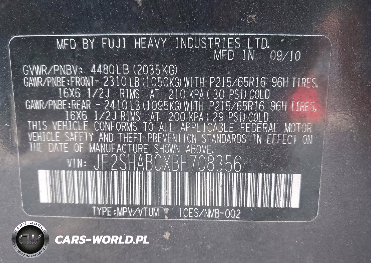 2011 Subaru Forester 2.5X VIN:JF2SHABCXBH708356 - 9