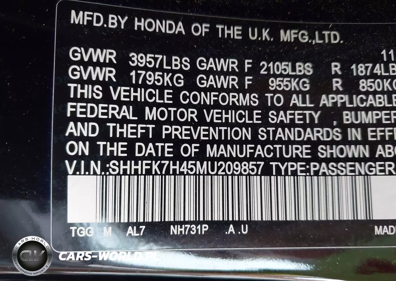 2021 Honda Civic Sport VIN:SHHFK7H45MU209857 - 9