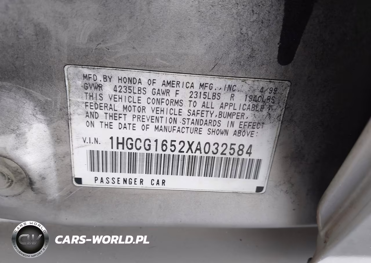 1999 Honda Accord Ex V6 VIN:1HGCG1652XA032584 - 9
