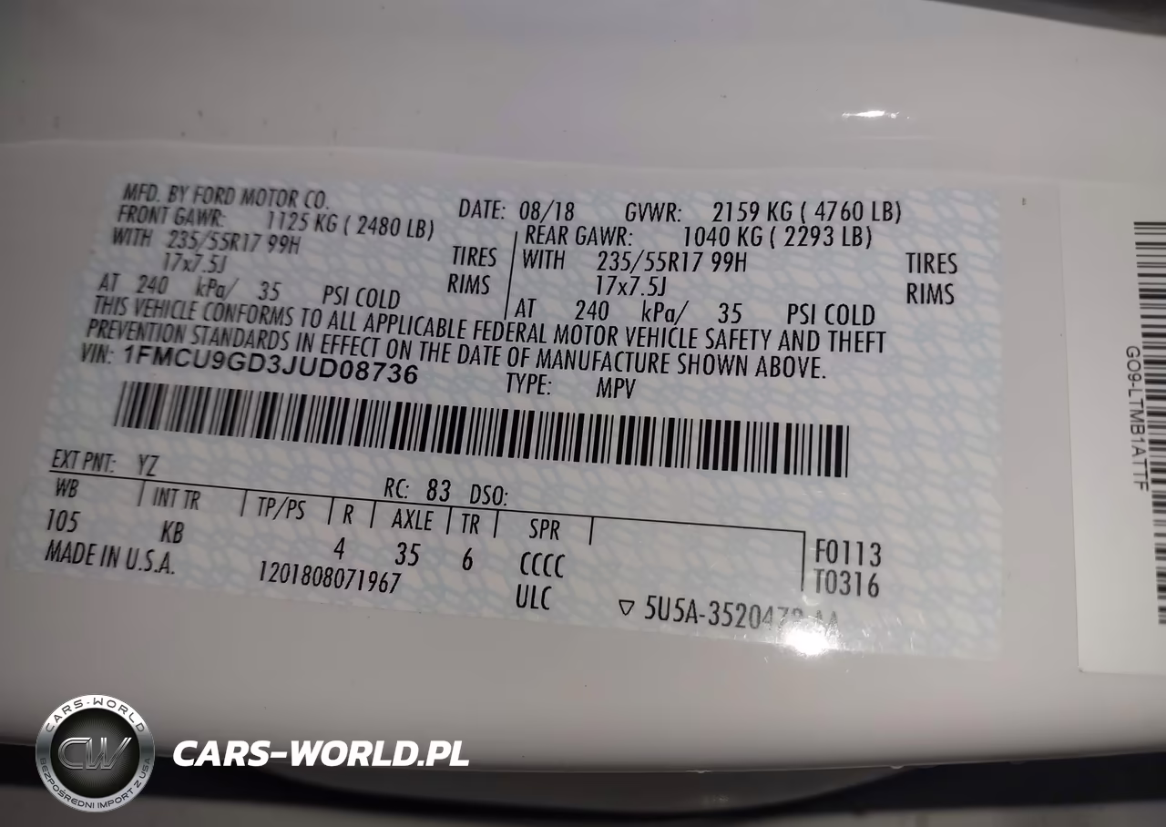 2018 Ford Escape Se VIN:1FMCU9GD3JUD08736 - 9