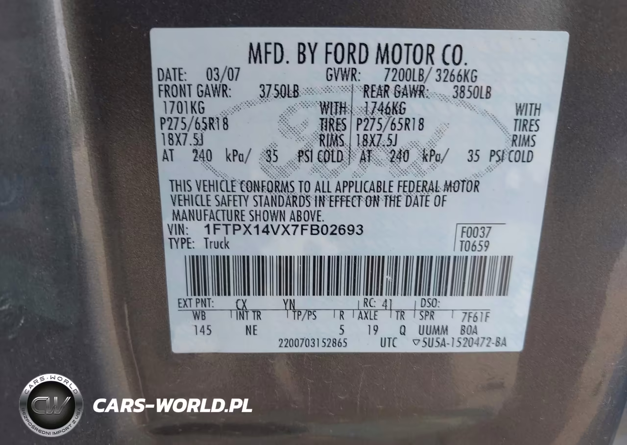 2007 Ford F-150 Fx4-Lariat-Xl-Xlt VIN:1FTPX14VX7FB02693 - 9