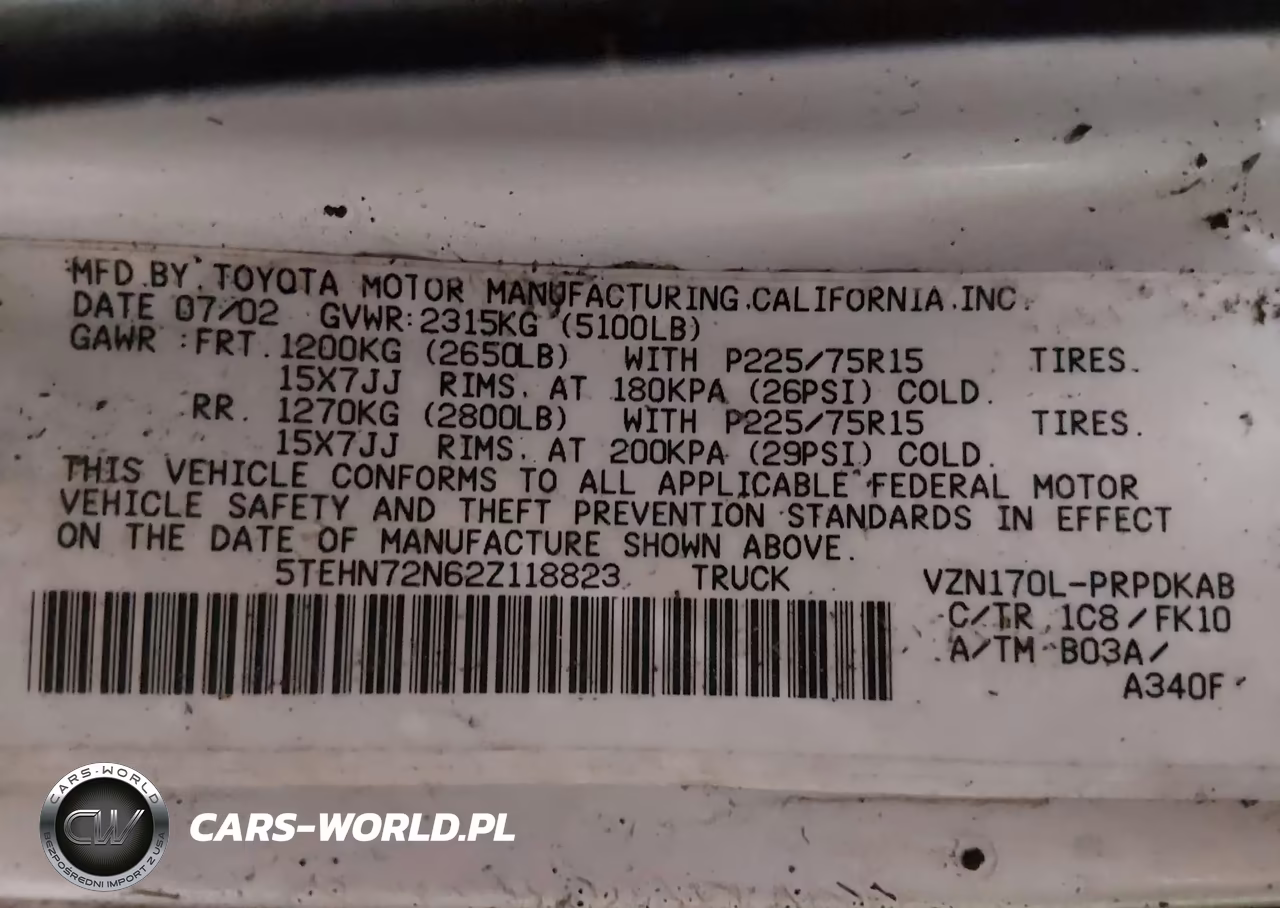 2002 Toyota Tacoma Base V6 VIN:5TEHN72N62Z118823 - 9