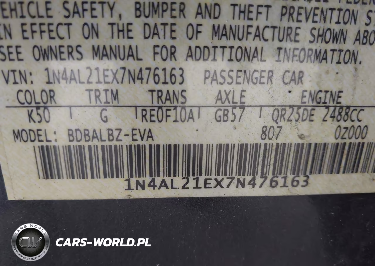 2007 Nissan Altima 2.5 S VIN:1N4AL21EX7N476163 - 9