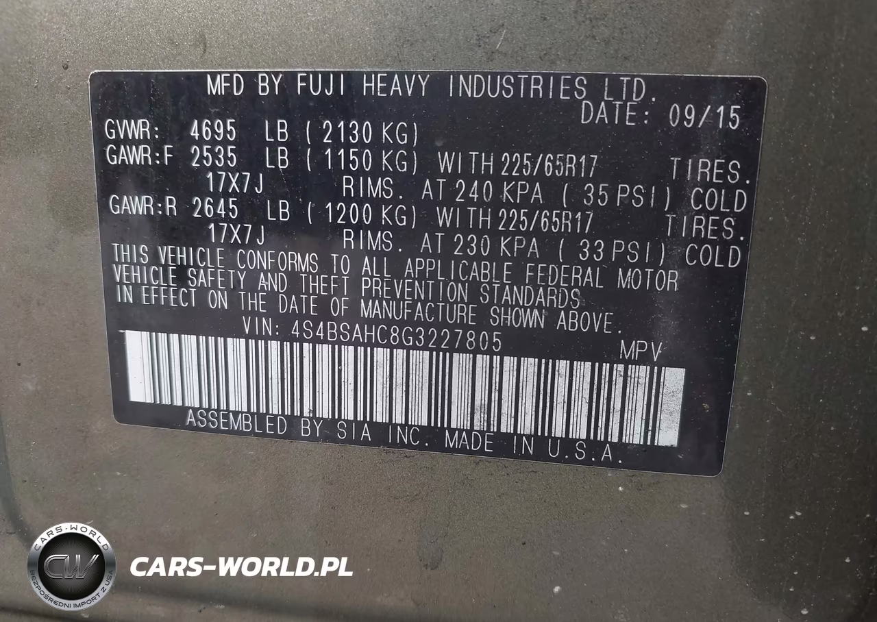 2016 Subaru Outback 2.5I Premium VIN:4S4BSAHC8G3227805 - 9