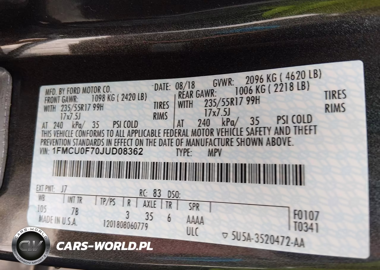 2018 Ford Escape S VIN:1FMCU0F70JUD08362 - 9