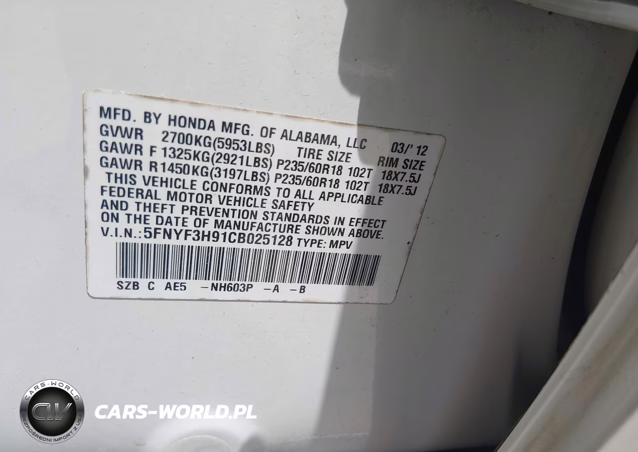 2012 Honda Pilot Touring VIN:5FNYF3H91CB025128 - 9