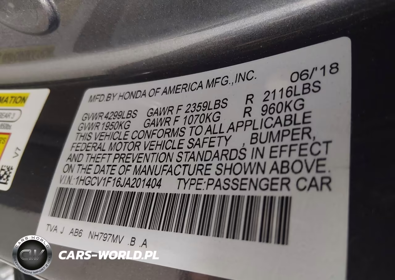 2018 Honda Accord Lx VIN:1HGCV1F16JA201404 - 9