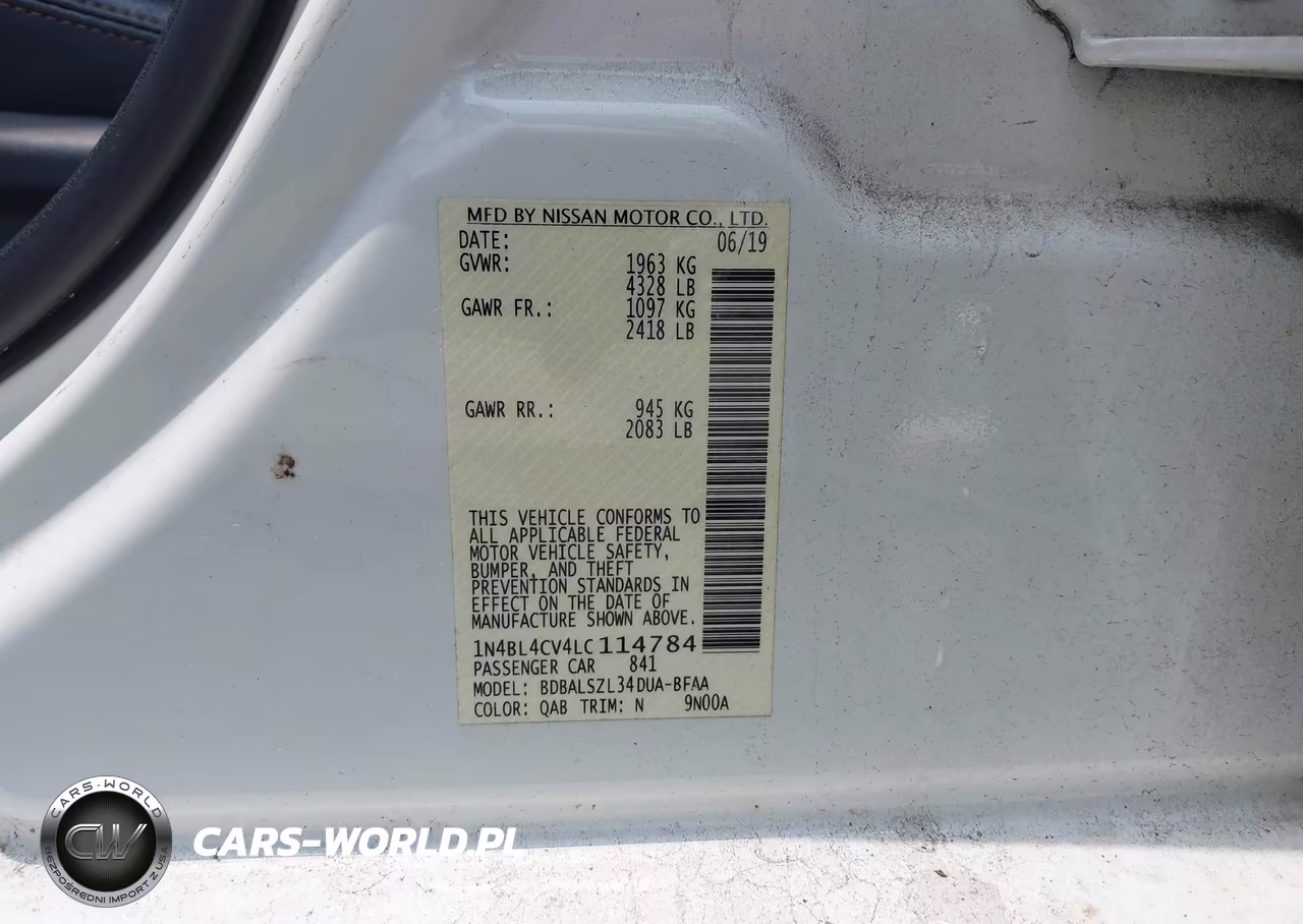 2020 Nissan Altima Sr Fwd VIN:1N4BL4CV4LC114784 - 9