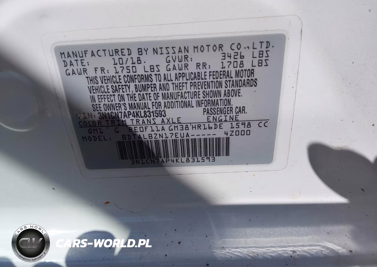2019 Nissan Versa 1.6 Sv VIN:3N1CN7AP4KL831593 - 9