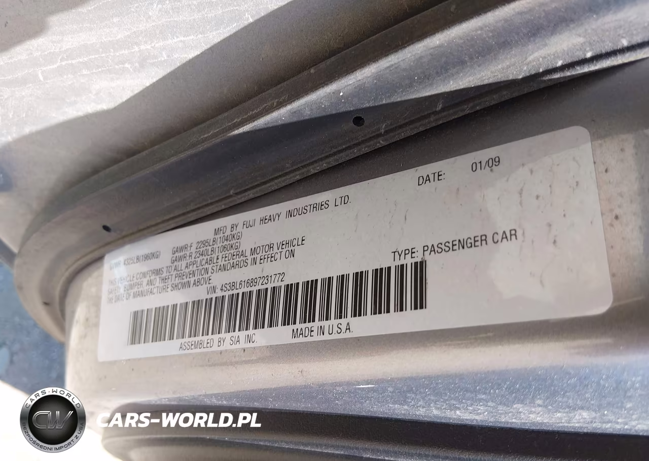 2009 Subaru Legacy 2.5I VIN:4S3BL616897231772 - 9