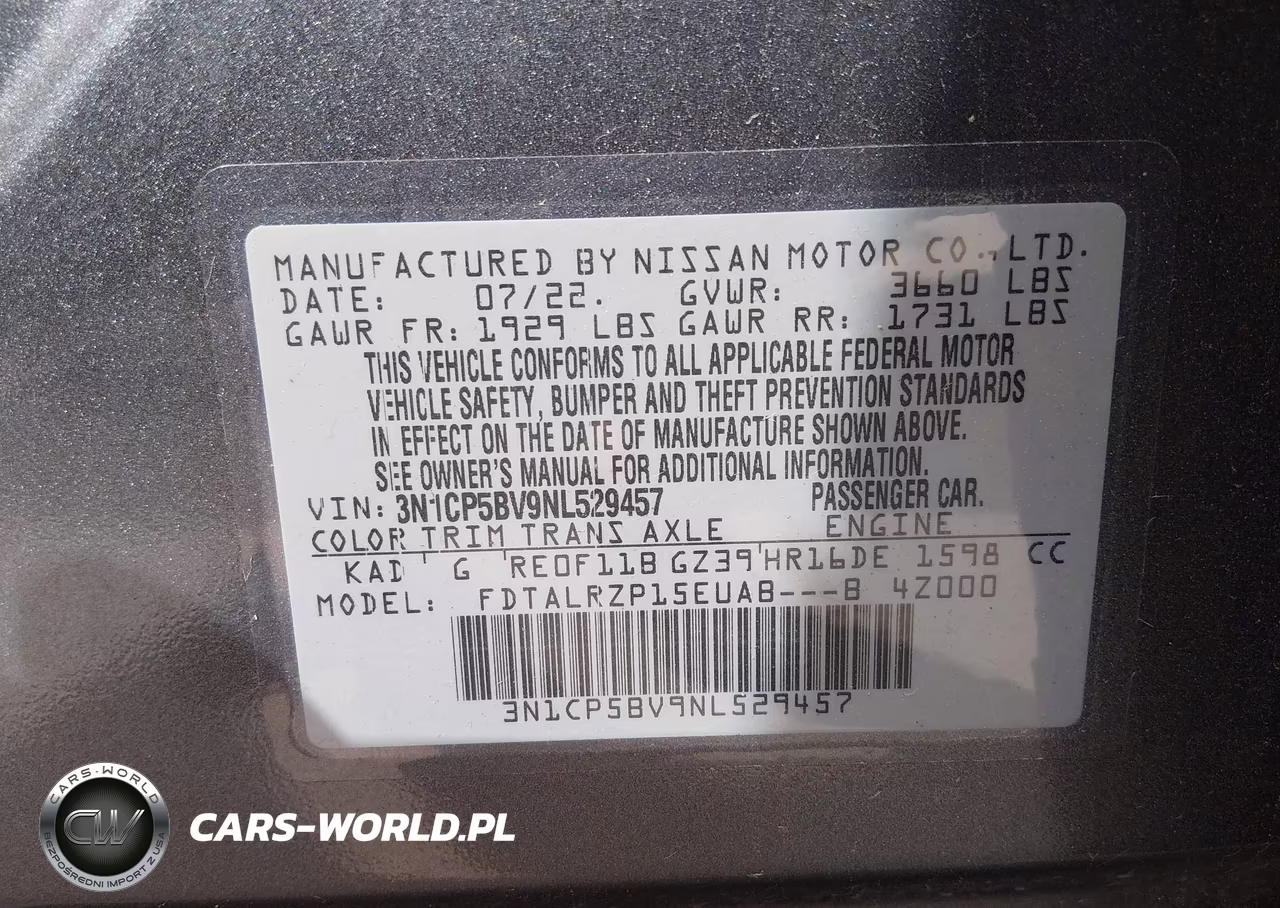 2022 Nissan Kicks S Xtronic Cvt VIN:3N1CP5BV9NL529457 - 9