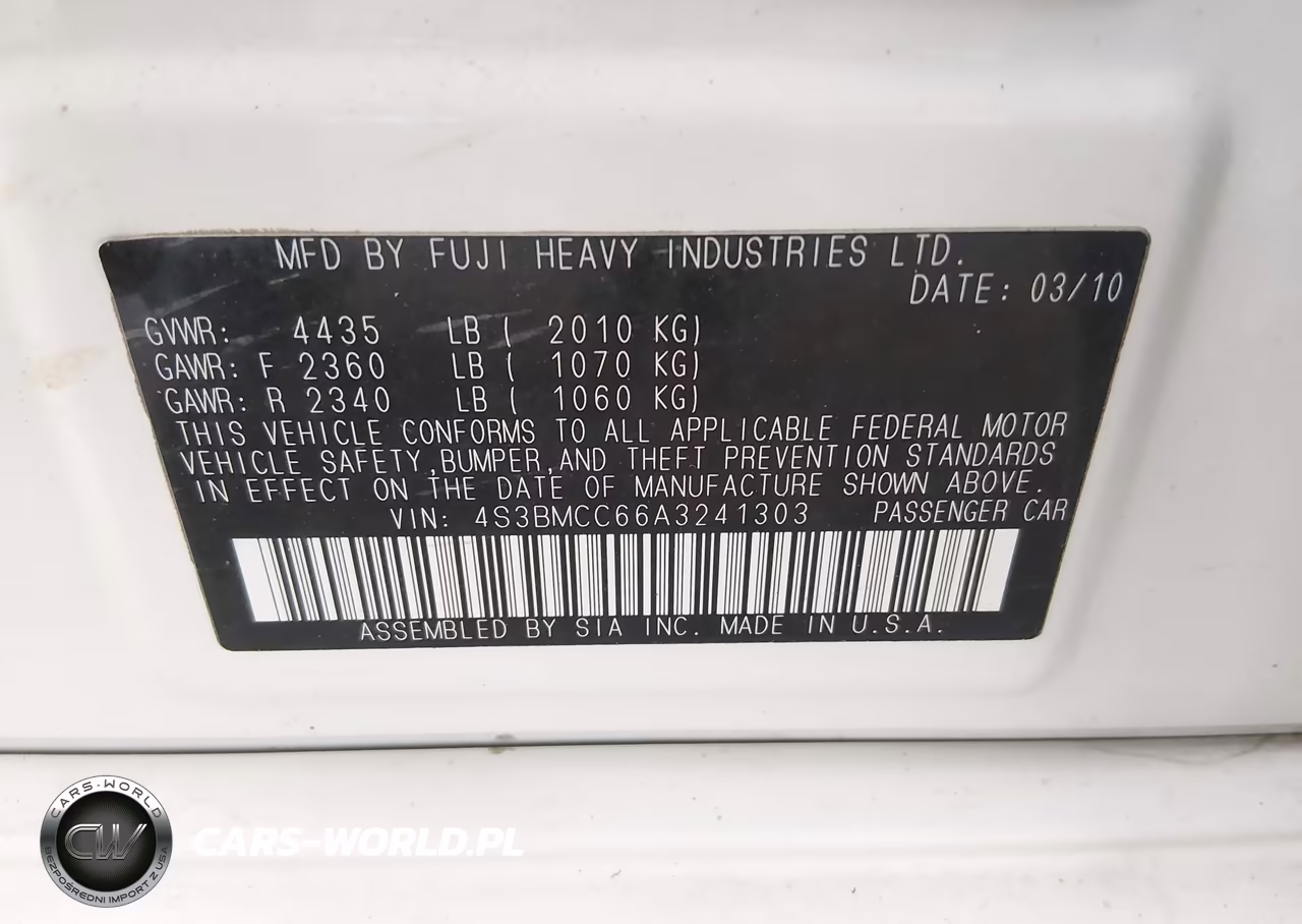 2010 Subaru Legacy 2.5I Premium VIN:4S3BMCC66A3241303 - 9