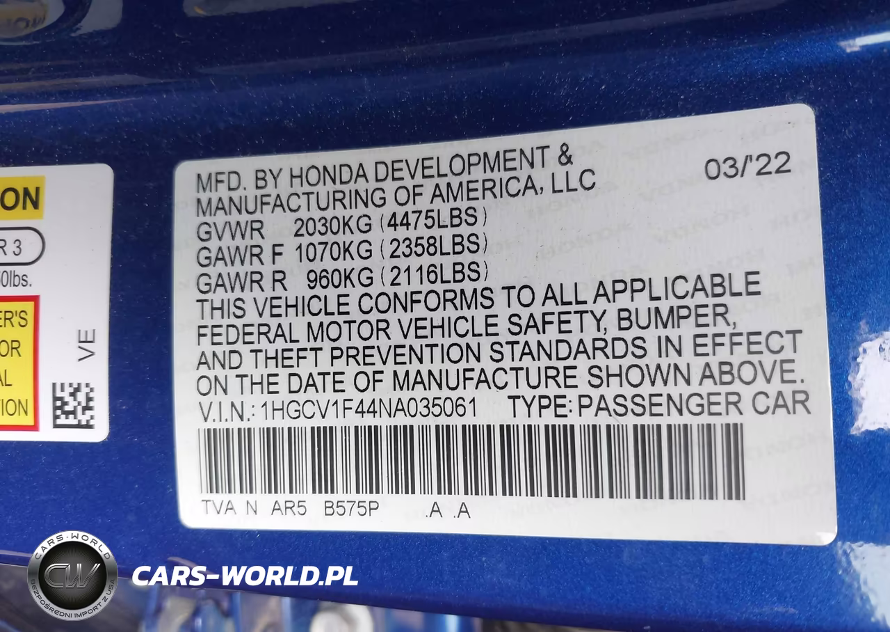 2022 Honda Accord Sport Special Edition VIN:1HGCV1F44NA035061 - 9