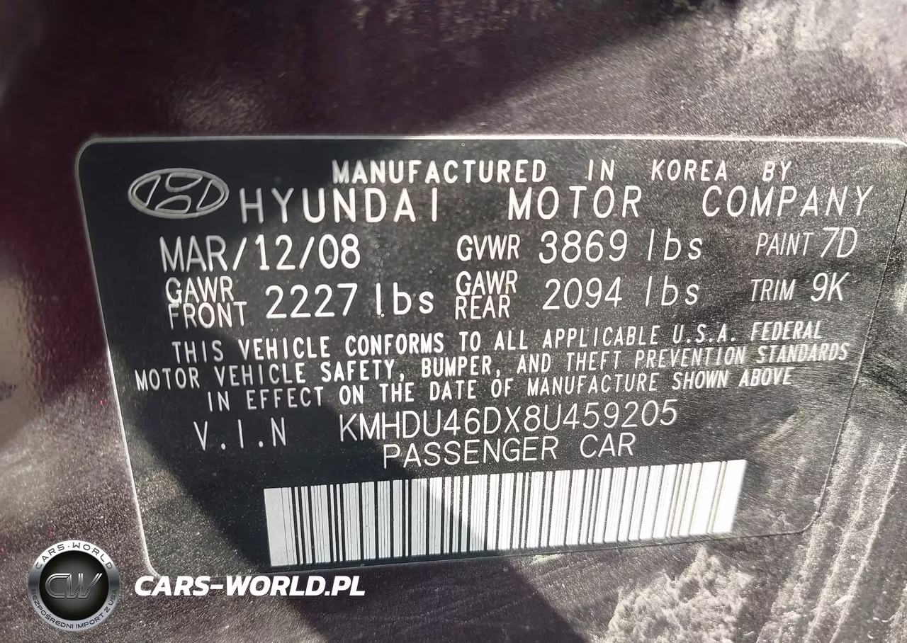 2008 Hyundai Elantra Gls-Se VIN:KMHDU46DX8U459205 - 9