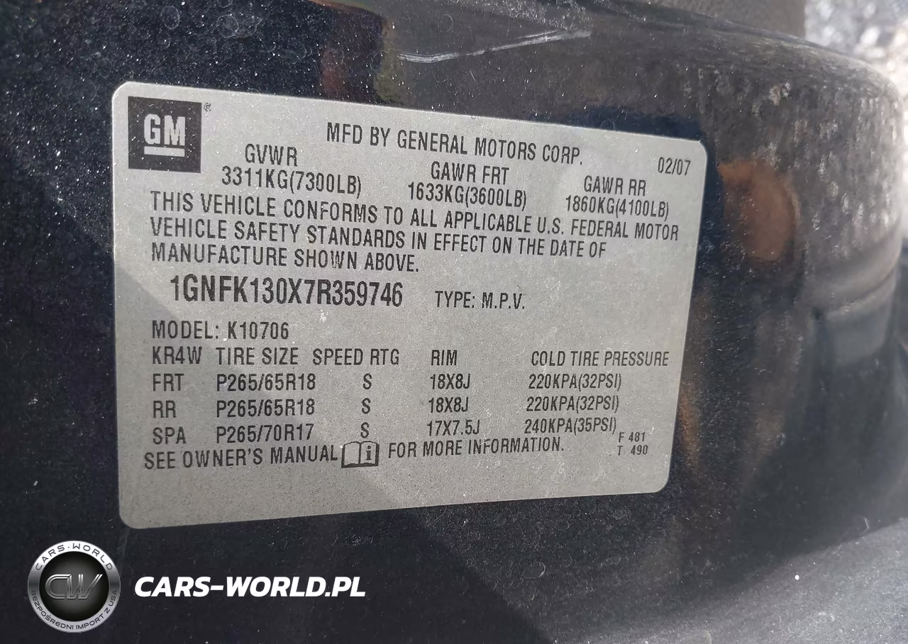 2007 Chevrolet Tahoe Lt VIN:1GNFK130X7R359746 - 9
