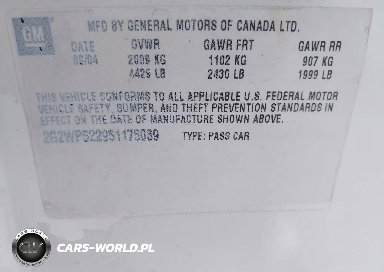 2005 Pontiac Grand Prix VIN:2G2WP522951175039 - 9