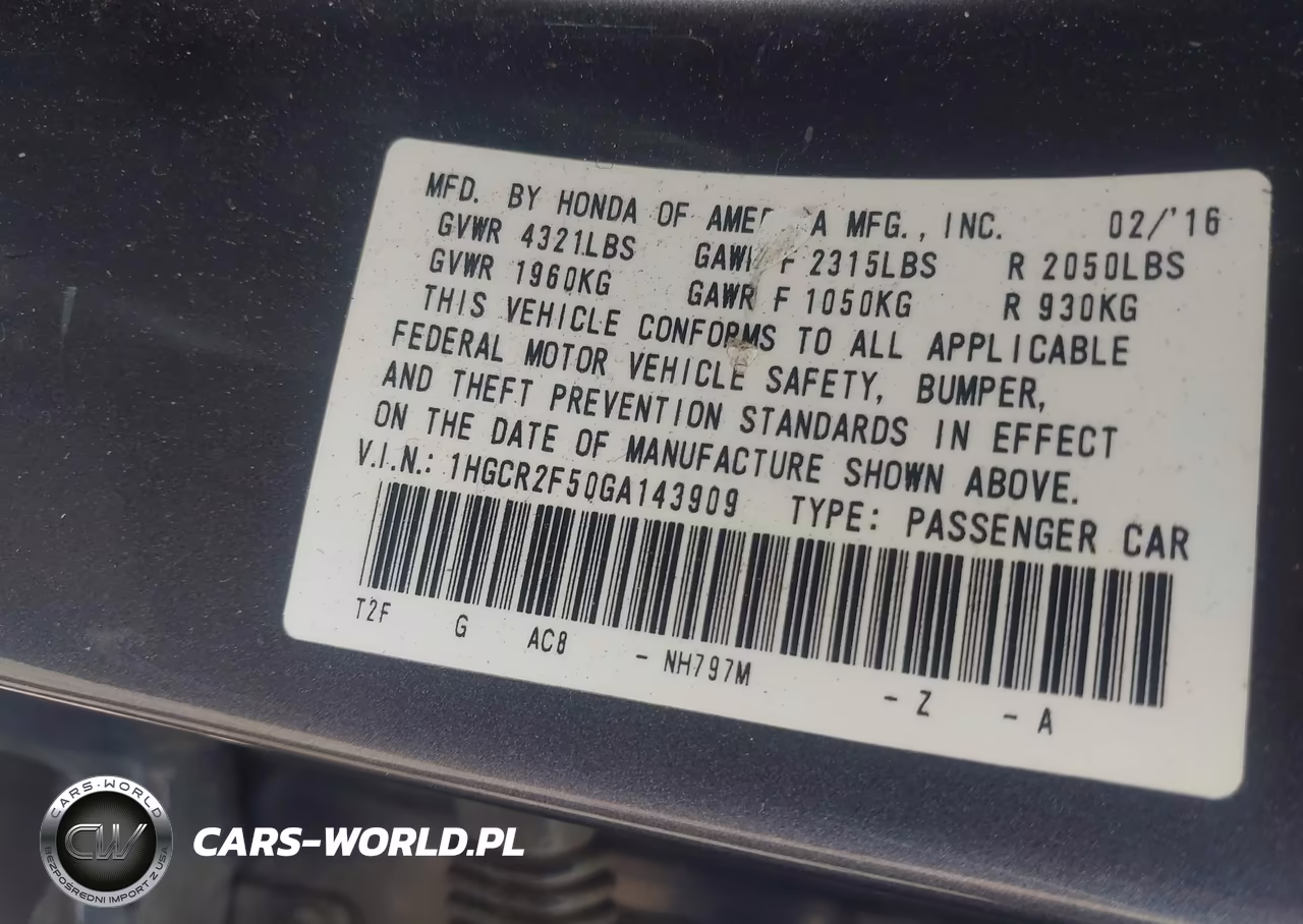 2016 Honda Accord Sport VIN:1HGCR2F50GA143909 - 9