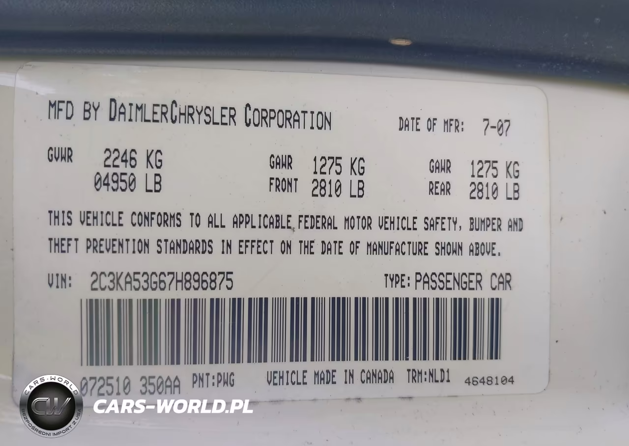 2007 Chrysler 300 Touring VIN:2C3KA53G67H896875 - 9