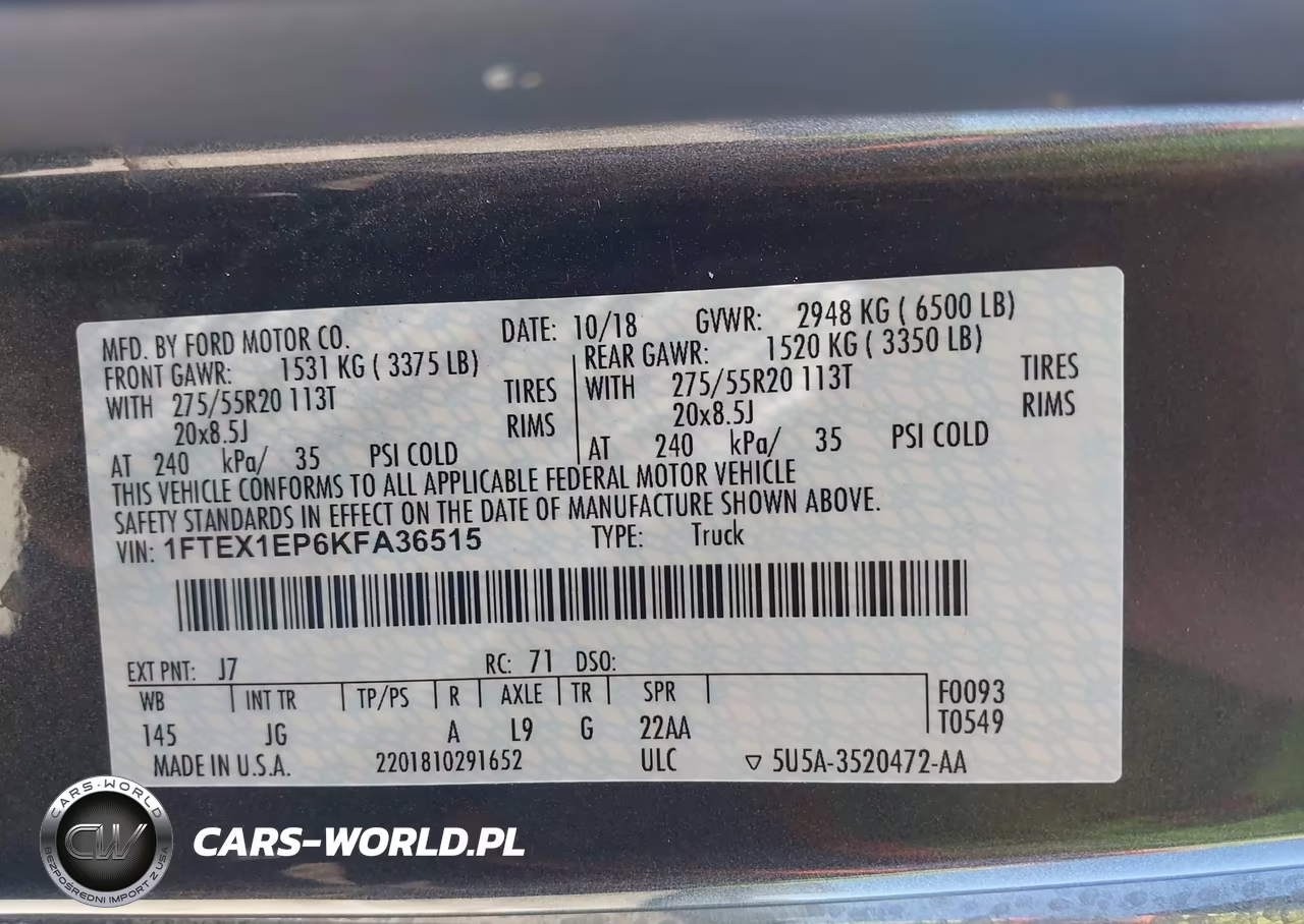 2019 Ford F-150 Xl VIN:1FTEX1EP6KFA36515 - 9